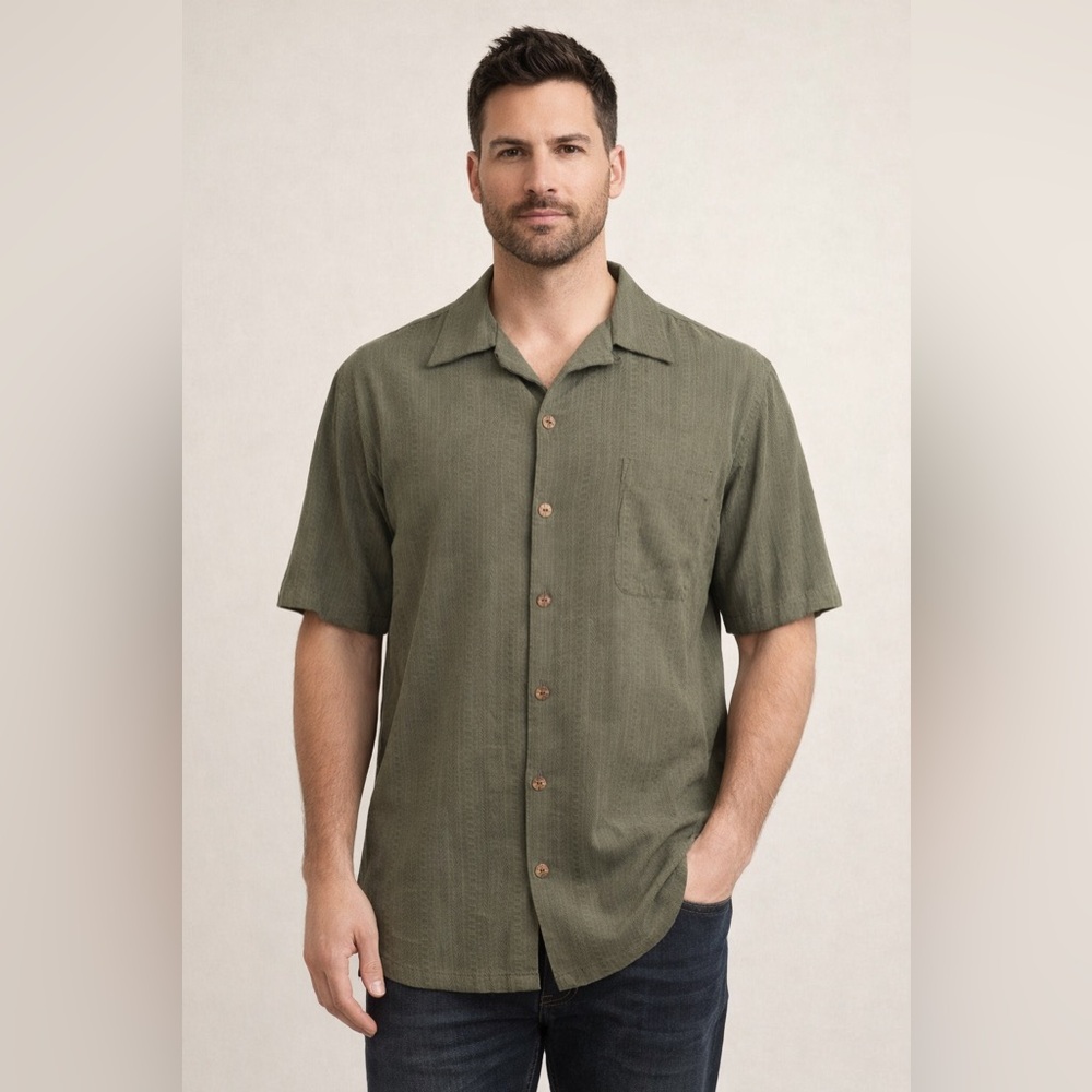 Caribbean Men's Olive Green Short Sleeve Shirt